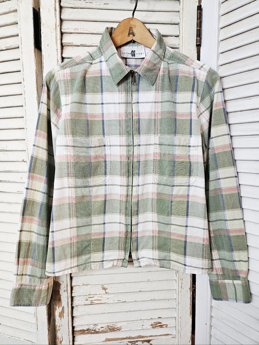 Vintage 90s Cotton Ginny 100% Cotton Pastel Plaid Zip Up Shirt/Jacket Small